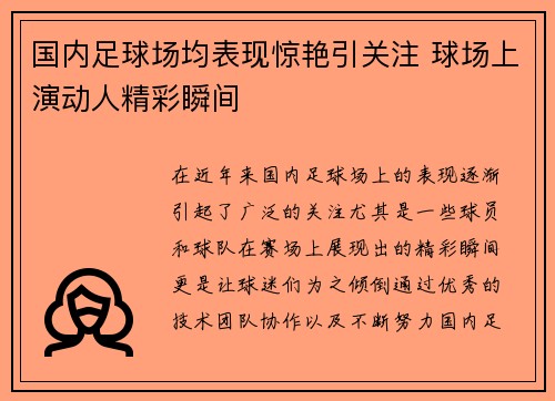 国内足球场均表现惊艳引关注 球场上演动人精彩瞬间